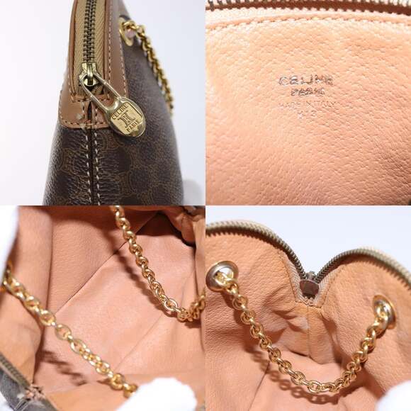 CELINE Macadam Canvas Chain Mini Hand Bag Pvc Leather Brown Gold - Picture 11 of 12